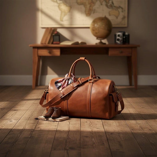Full Grain Leather Duffle Bag, Dark Brown Weekender Travel Bag, Handmade Carry-On Holdall