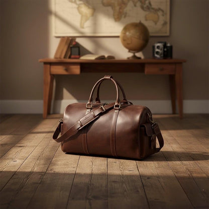 Full Grain Leather Duffle Bag, Dark Brown Weekender Travel Bag, Handmade Carry-On Holdall