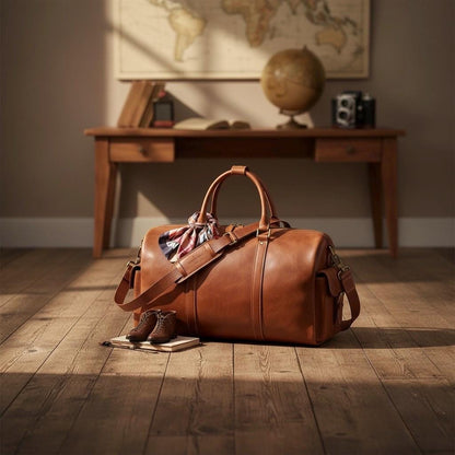 Full Grain Leather Duffle Bag, Dark Brown Weekender Travel Bag, Handmade Carry-On Holdall