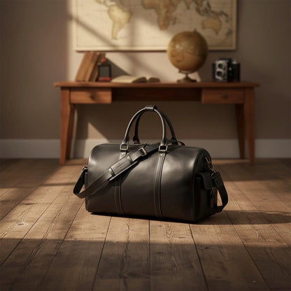 Full Grain Leather Duffle Bag, Dark Brown Weekender Travel Bag, Handmade Carry-On Holdall