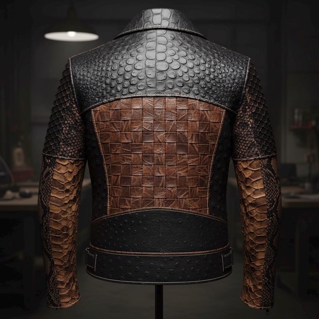 MADGEAR Handcrafted Multi-Texture Leather Jacket | Cowhide, Embossed Crocodile & Python Accent