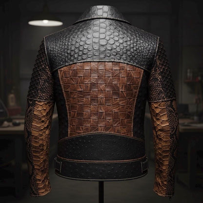 MADGEAR Handcrafted Multi-Texture Leather Jacket | Cowhide, Embossed Crocodile & Python Accent