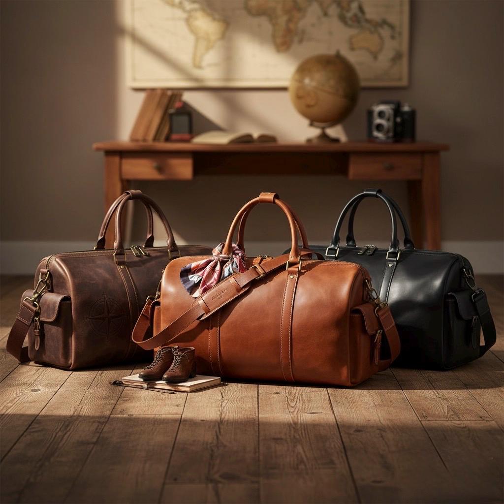Full Grain Leather Duffle Bag, Dark Brown Weekender Travel Bag, Handmade Carry-On Holdall