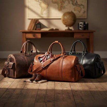 Full Grain Leather Duffle Bag, Dark Brown Weekender Travel Bag, Handmade Carry-On Holdall