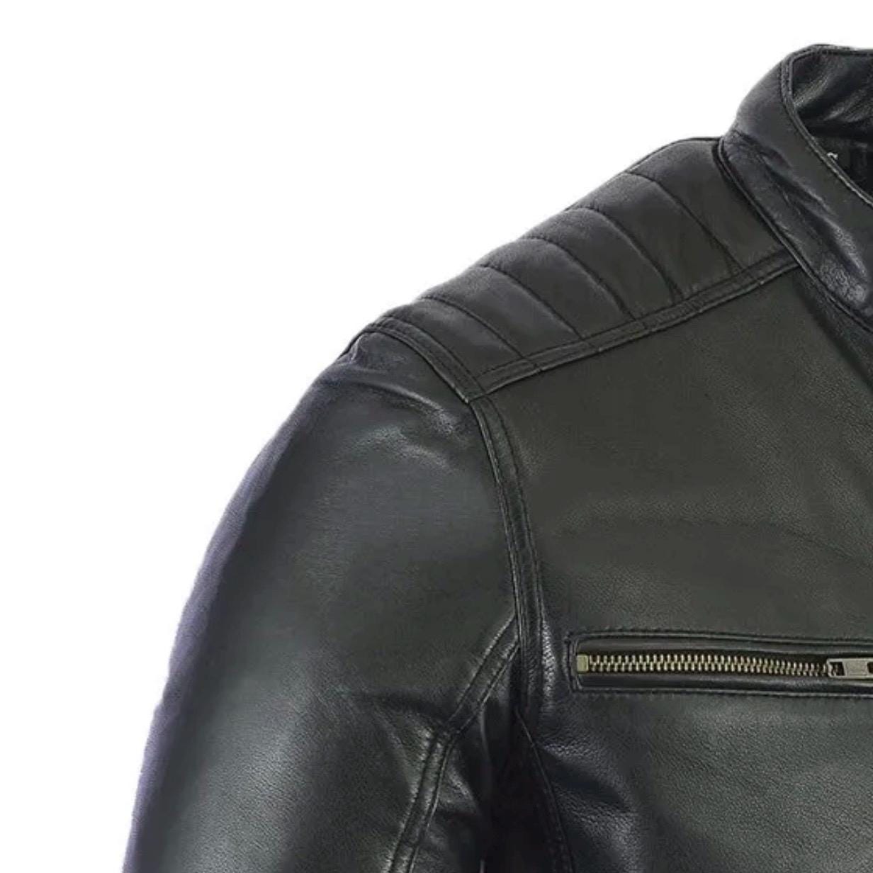 Handmade Sheepskin Leather Biker Jacket – Durable Winter Coat