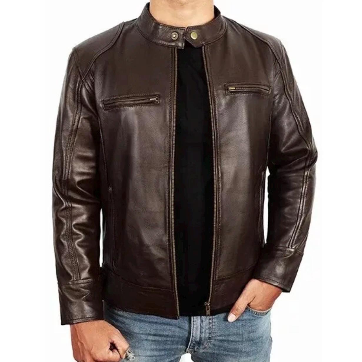 Handmade Sheepskin Leather Biker Jacket – Durable Winter Coat